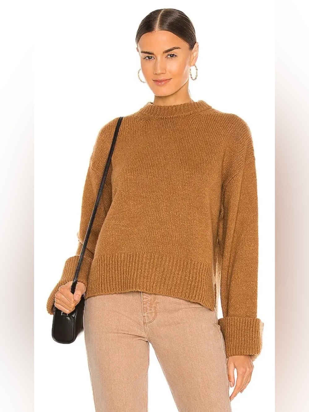 Frame Leon Cuff Sweater Wool Cashmere Blend Camel Size XS Chic 90s Fall Preppy